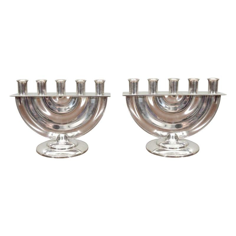 Rare Pair of Five-Light Candelabra Attributed to KEM Weber For Sale