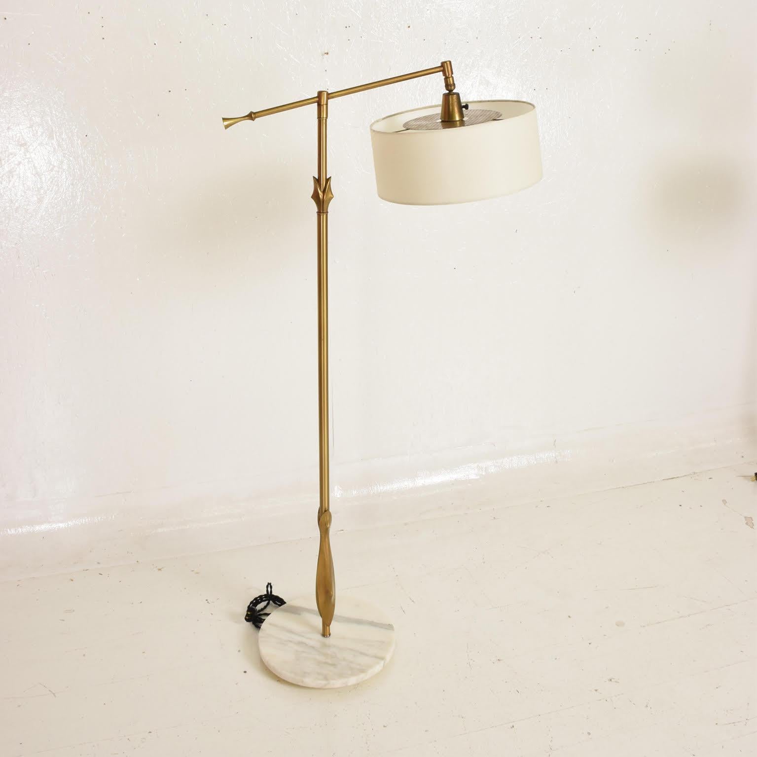 Mid-20th Century Rare Pair of Floor Lamps by Gerald Thurston with Original Shade and Marble Base