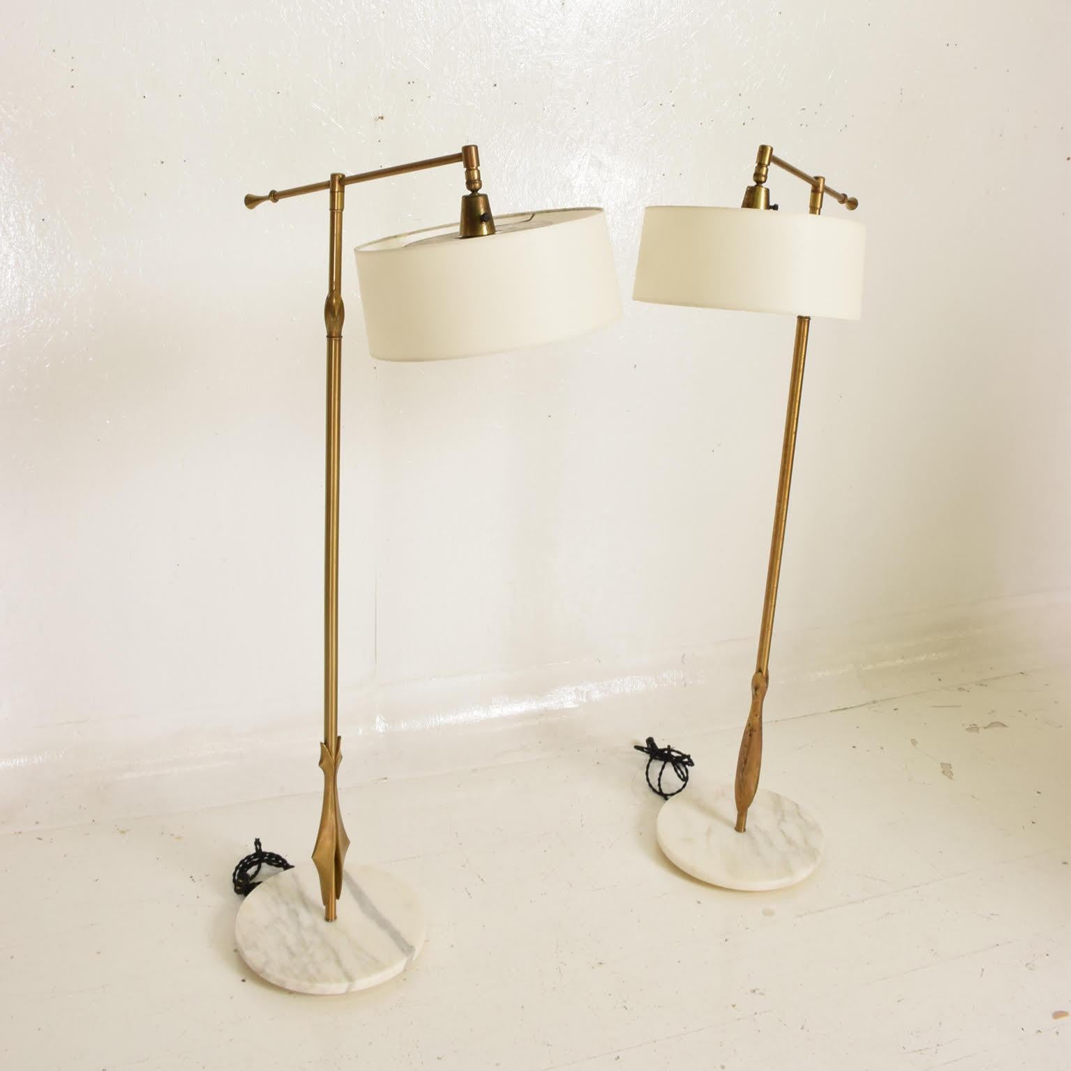 Steel Rare Pair of Floor Lamps by Gerald Thurston with Original Shade and Marble Base
