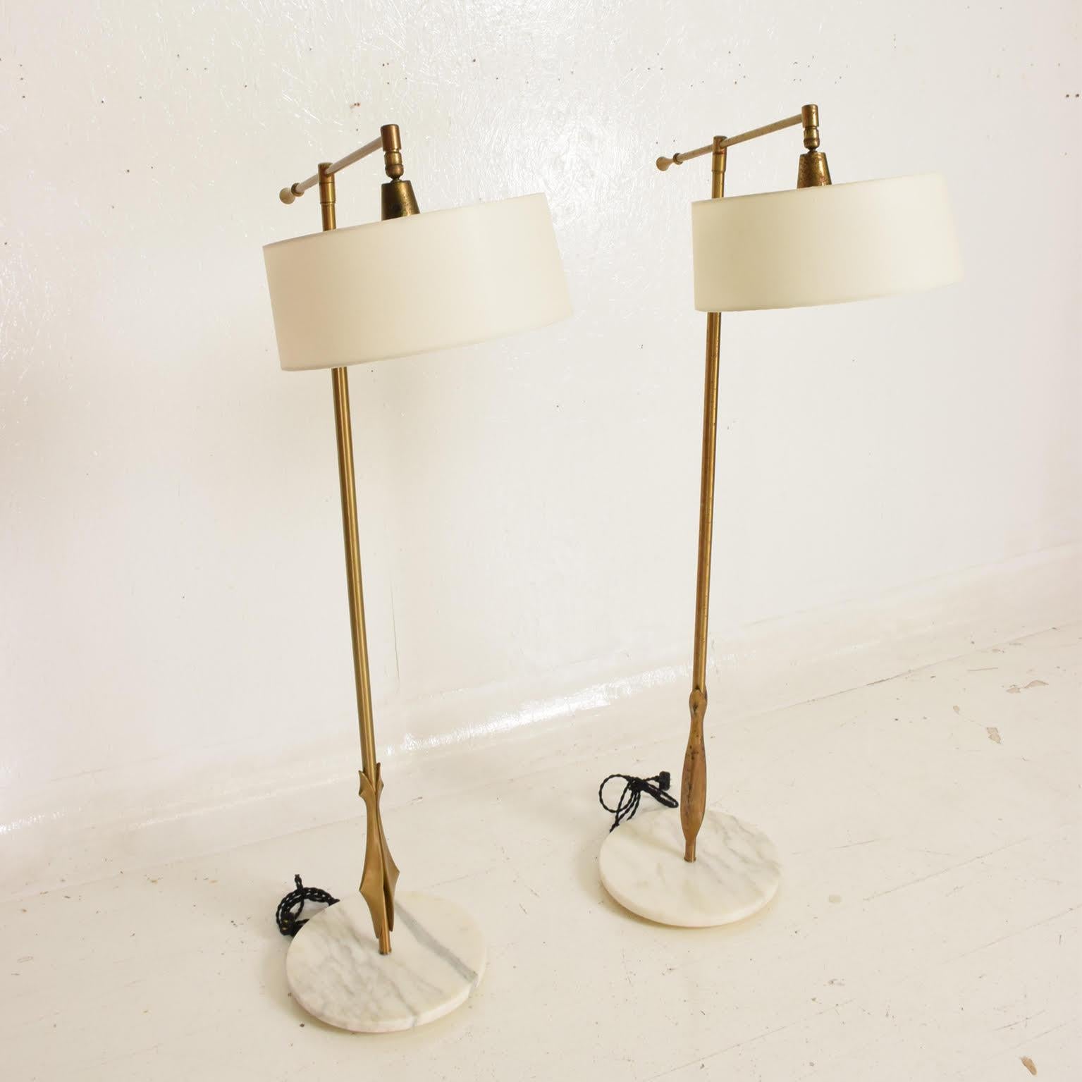 Rare Pair of Floor Lamps by Gerald Thurston with Original Shade and Marble Base 1