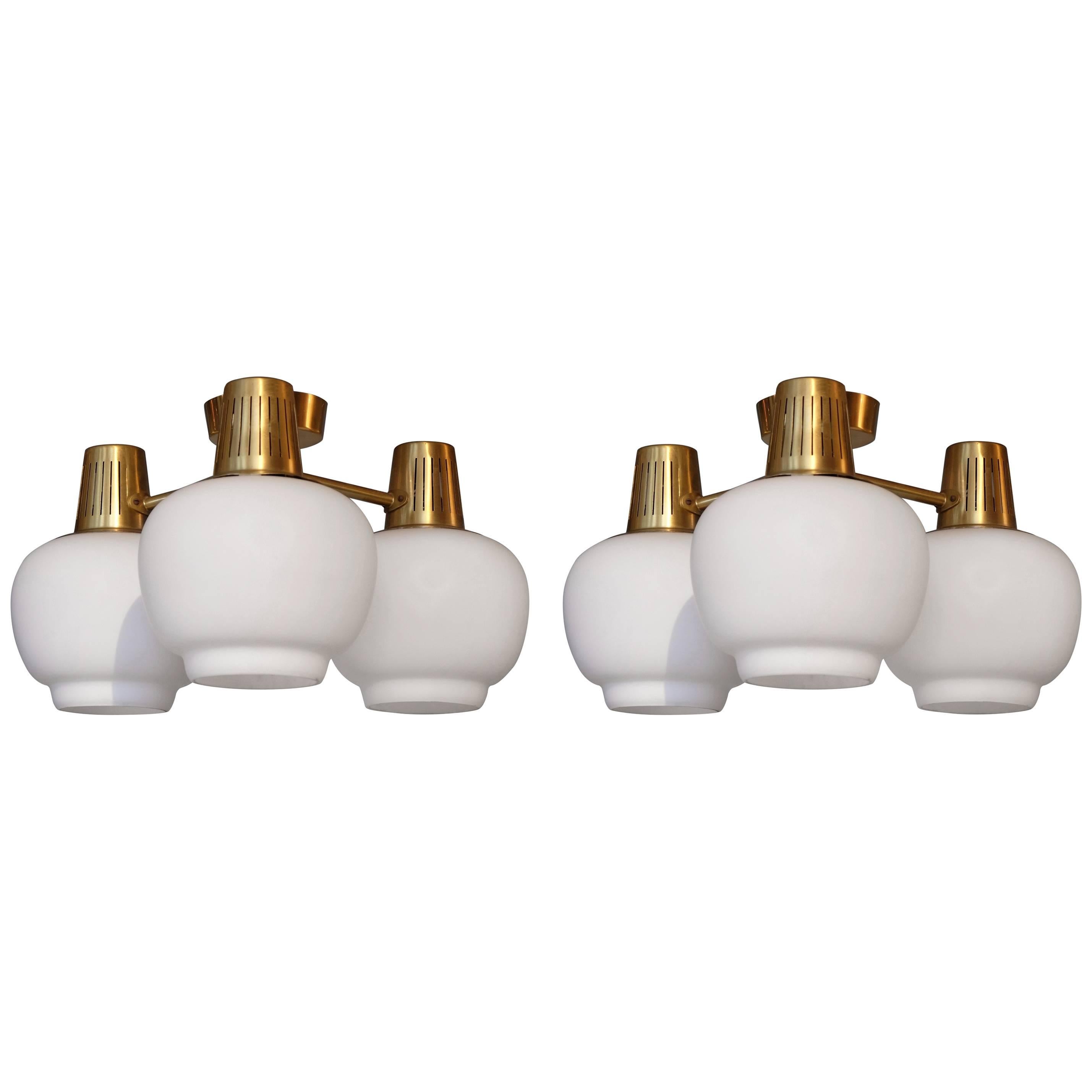 Rara coppia di plafoniere a incasso di Hans Bergström, anni 
50