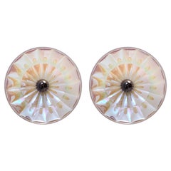 Rare Pair of Fractal Iridescent Glass and White Varnished Metal Wall Lights