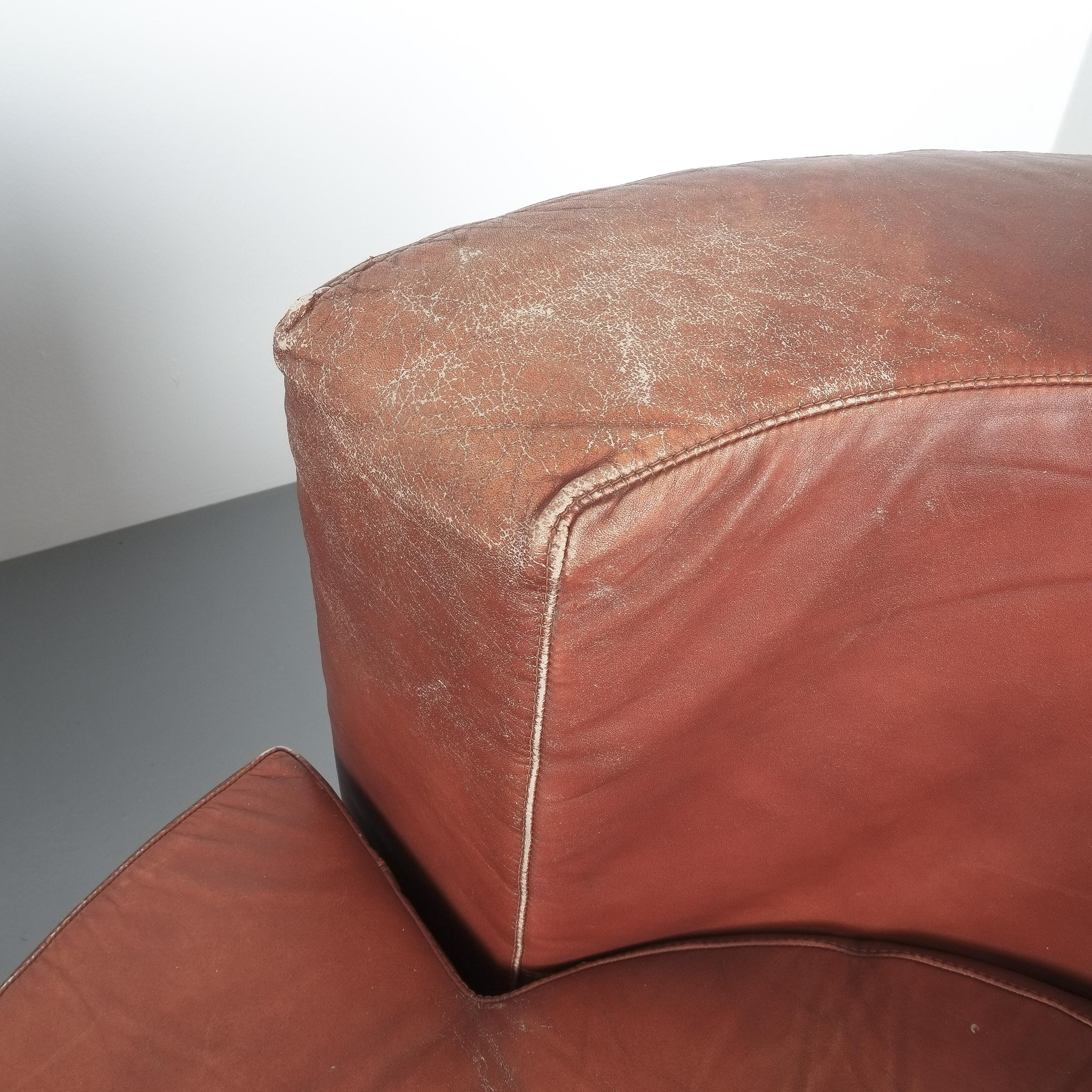 Rare Pair of Franco Fraschini Brown Leather Chairs for Driade, Italy, 1965 8