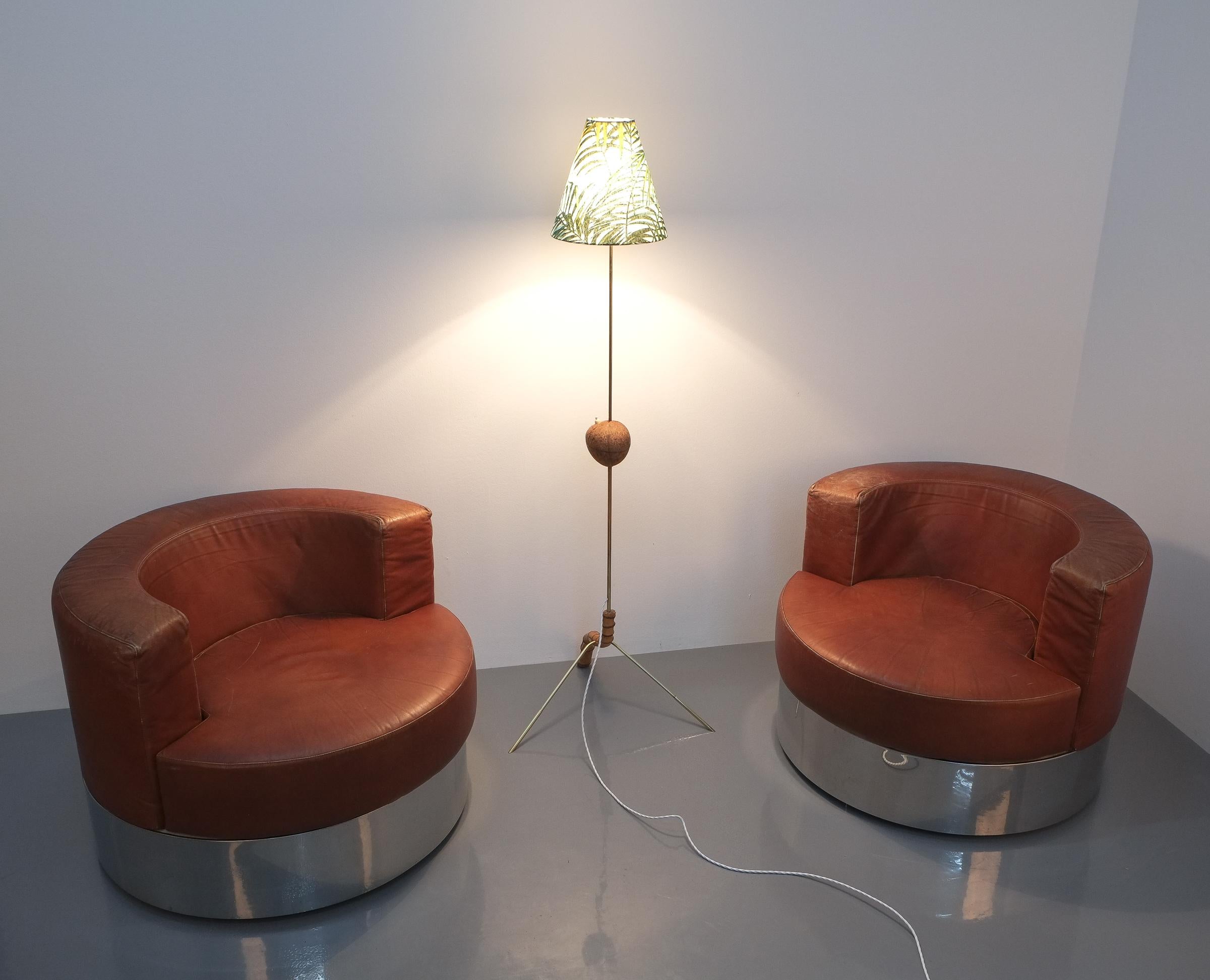Rare Pair of Franco Fraschini Brown Leather Chairs for Driade, Italy, 1965 9