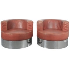 Rare Pair of Franco Fraschini Brown Leather Chairs for Driade, Italy, 1965