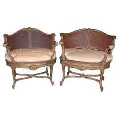 Rare Pair of Francoise Linke Signed Giltwood Caned Louis XV Salon Chairs