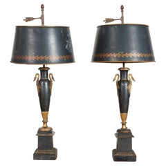 Rare paire de français du 18ème siècle Lampes Tole