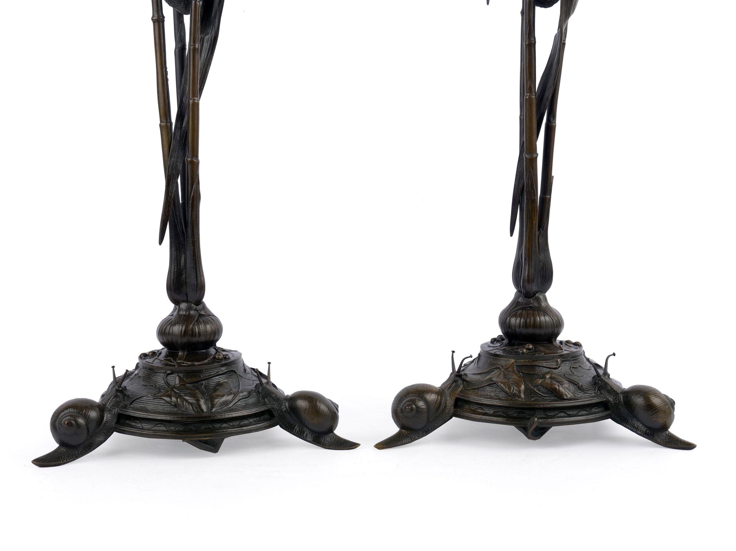 Rare Pair of French Antique Bronze Candelabra by Auguste Nicolas Cain 13