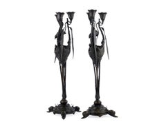 Rare Pair of French Antique Bronze Candelabra by Auguste Nicolas Cain