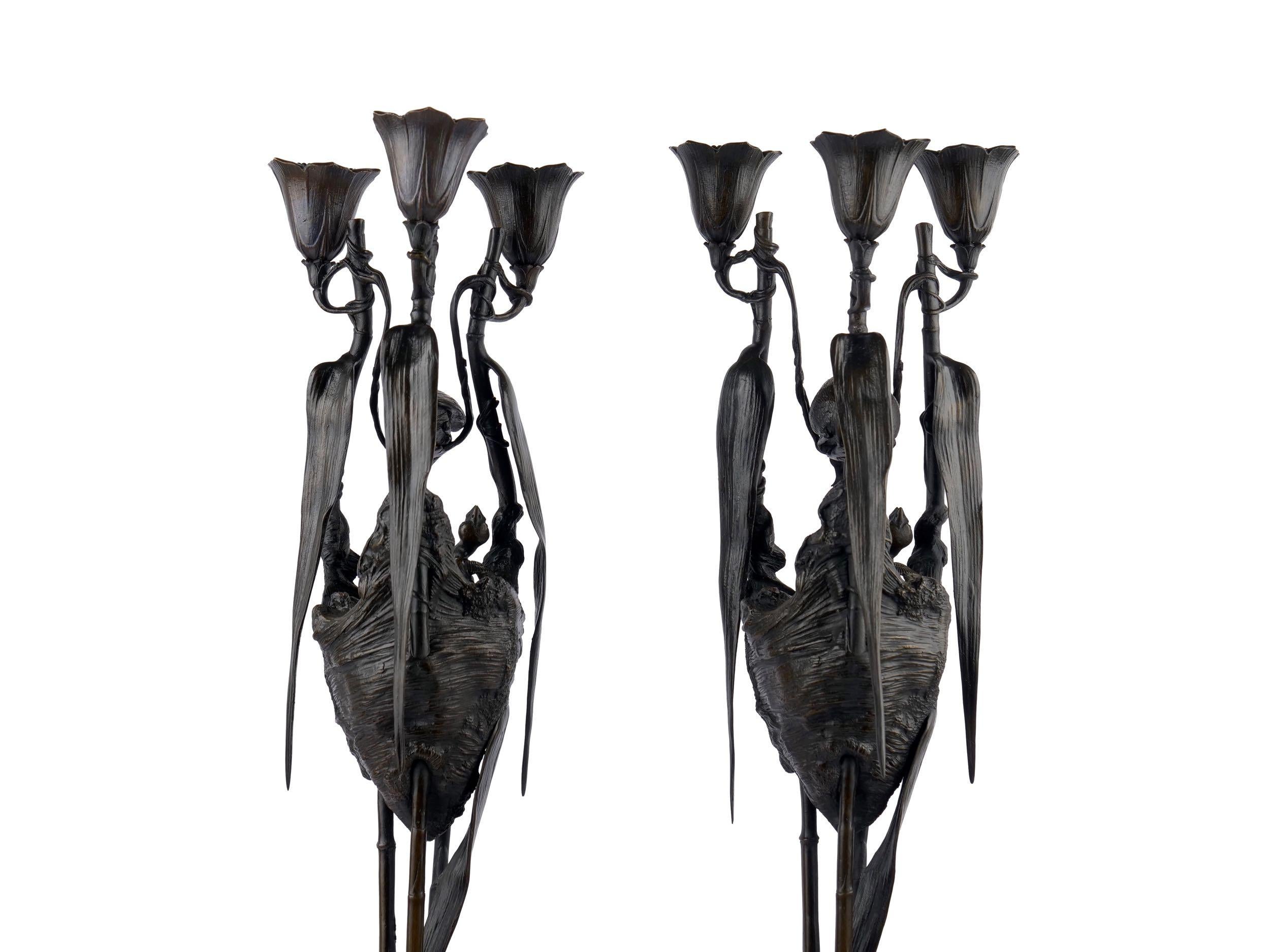 Rare Pair of French Antique Bronze Candelabra by Auguste Nicolas Cain 1