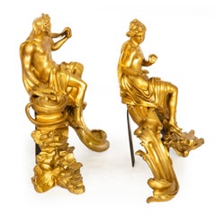 Seltenes Paar Antique French Bronze Chenets "Vulkan und Venus" für den Kamin