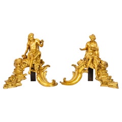 Seltenes Paar Antique French Bronze Chenets "Vulkan und Venus" für den Kamin