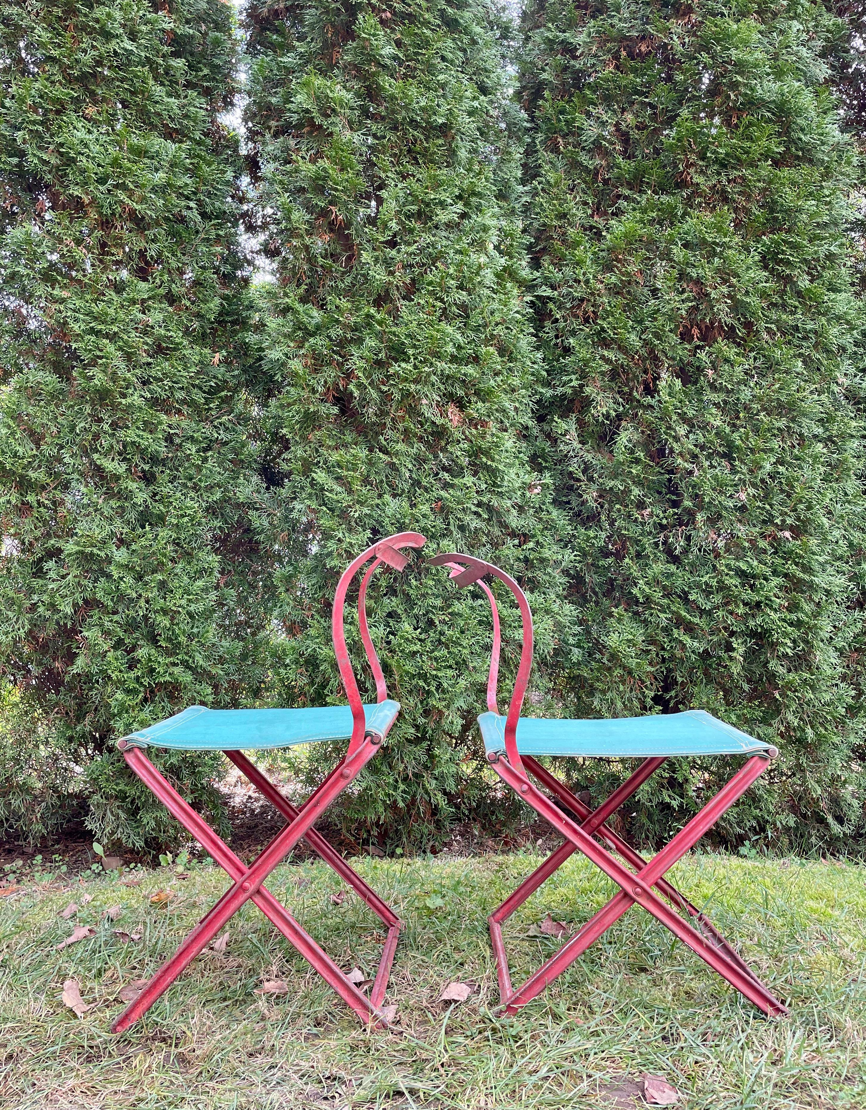 Canvas Rare Pair of French Art Deco Folding Fisherman's Chairs For Sale