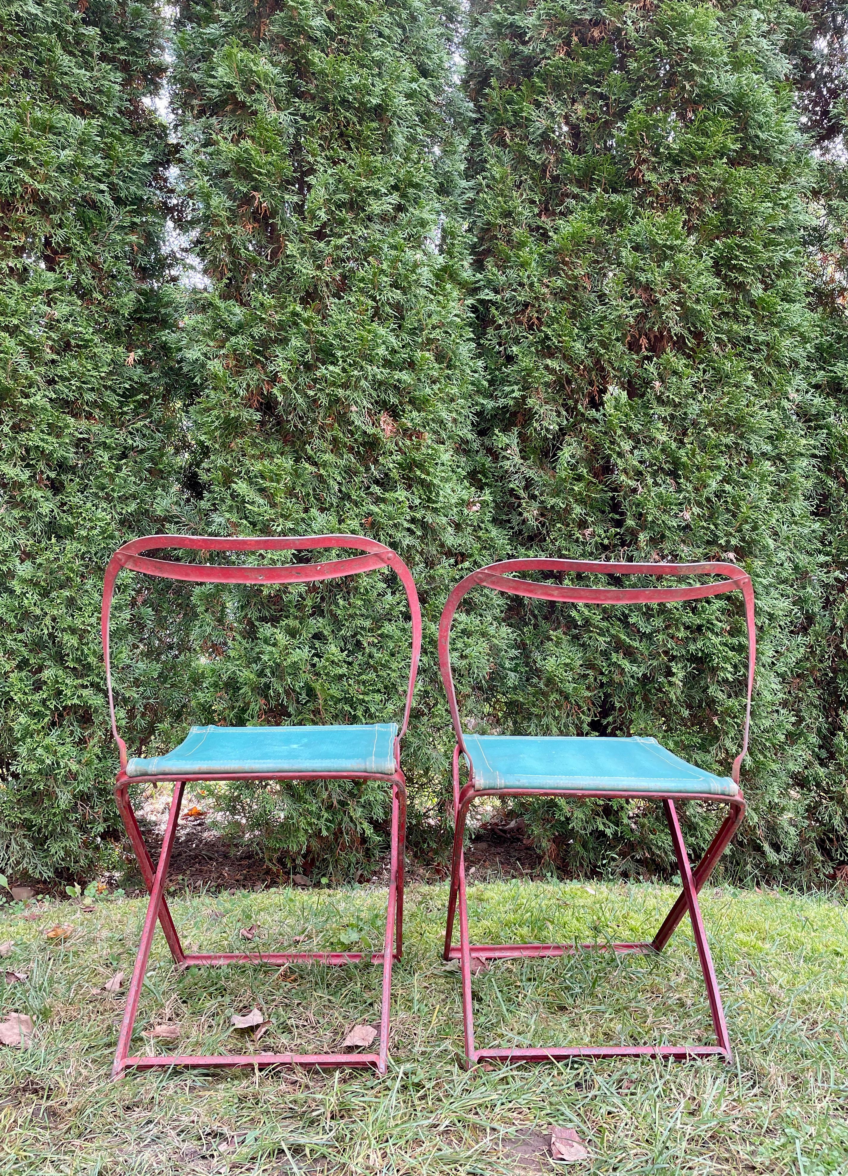 Rare Pair of French Art Deco Folding Fisherman's Chairs For Sale 1