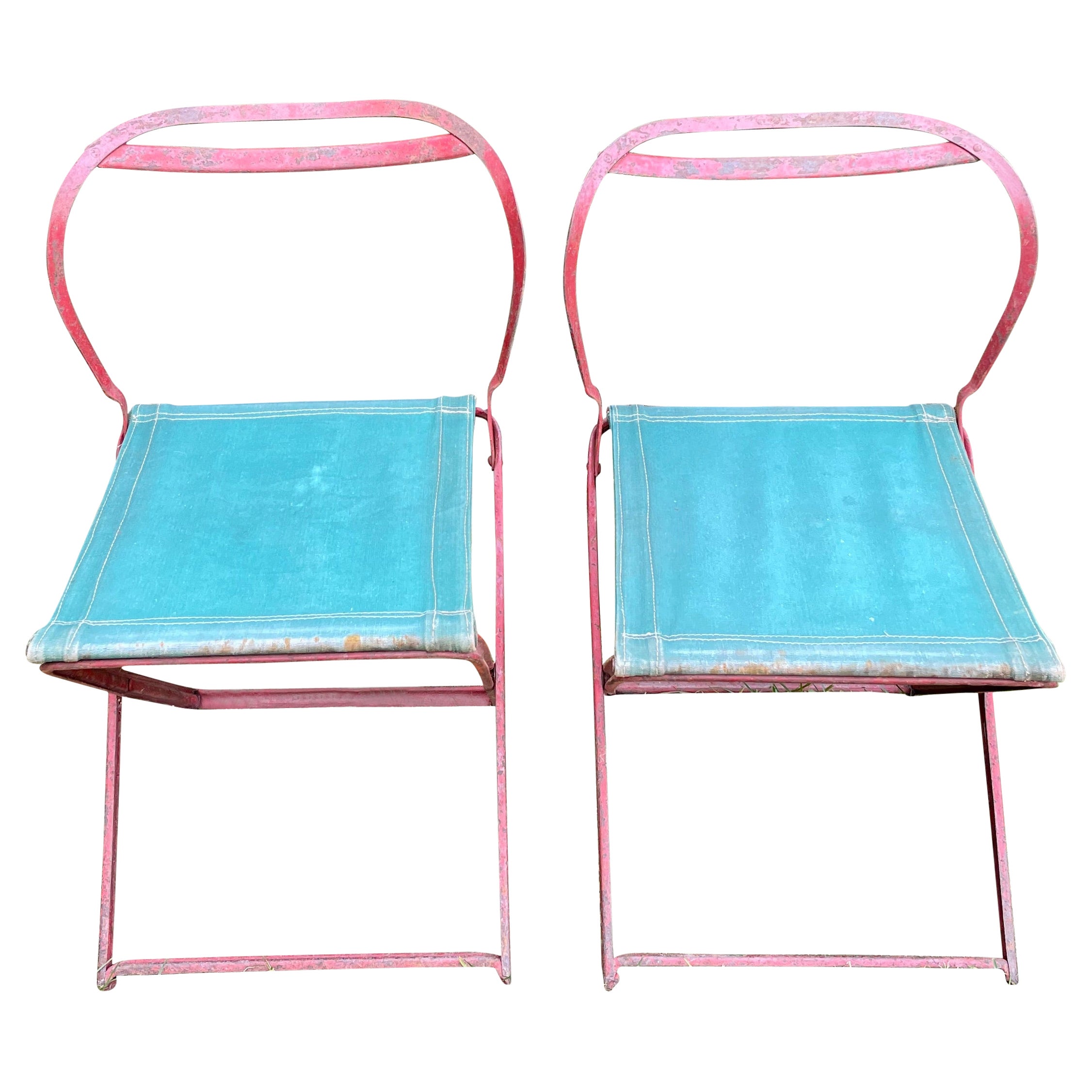 Rare Pair of French Art Deco Folding Fisherman
s Chairs For Sale