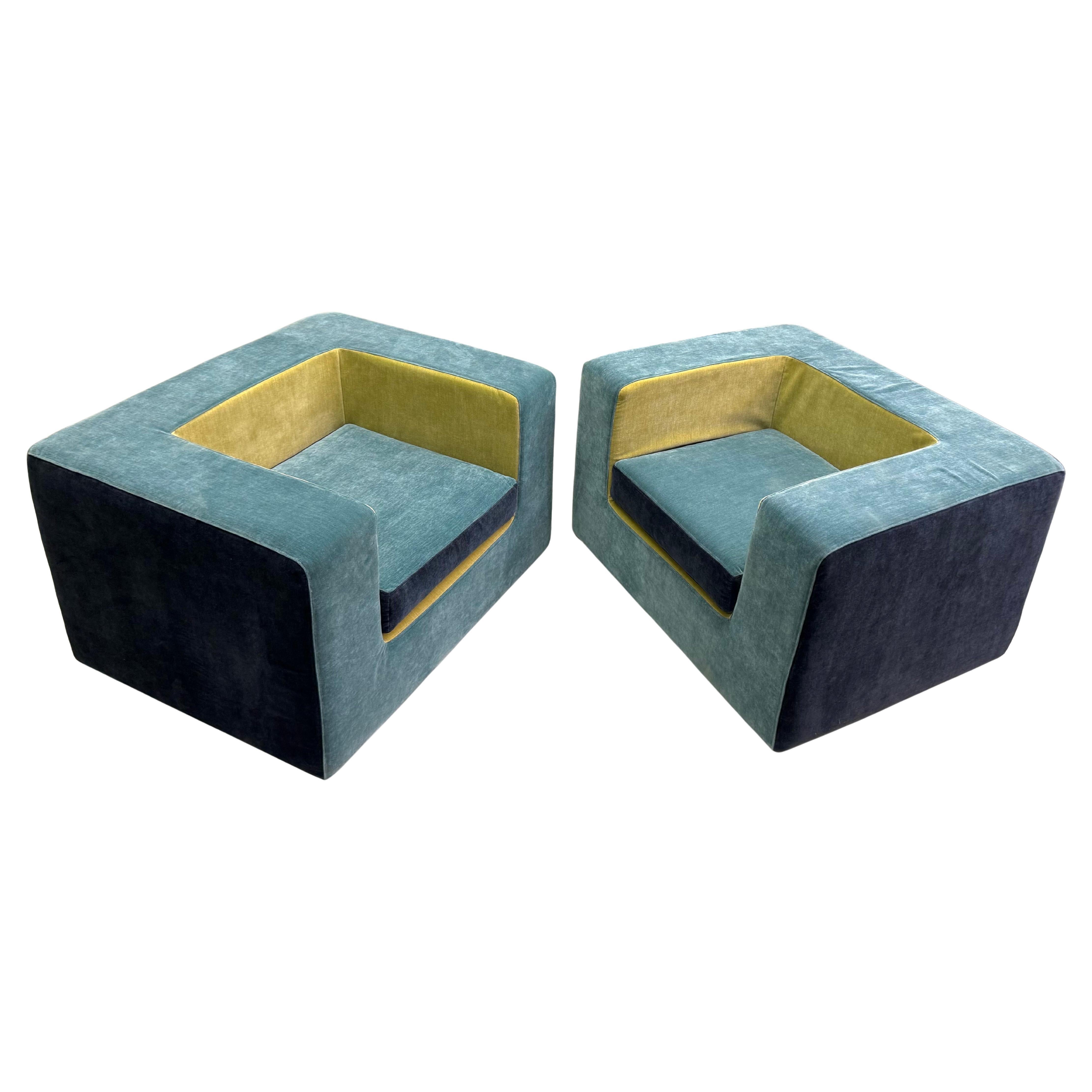 Rare Pair of French Art Deco Lounge Chairs in style of Jean-Michel Frank