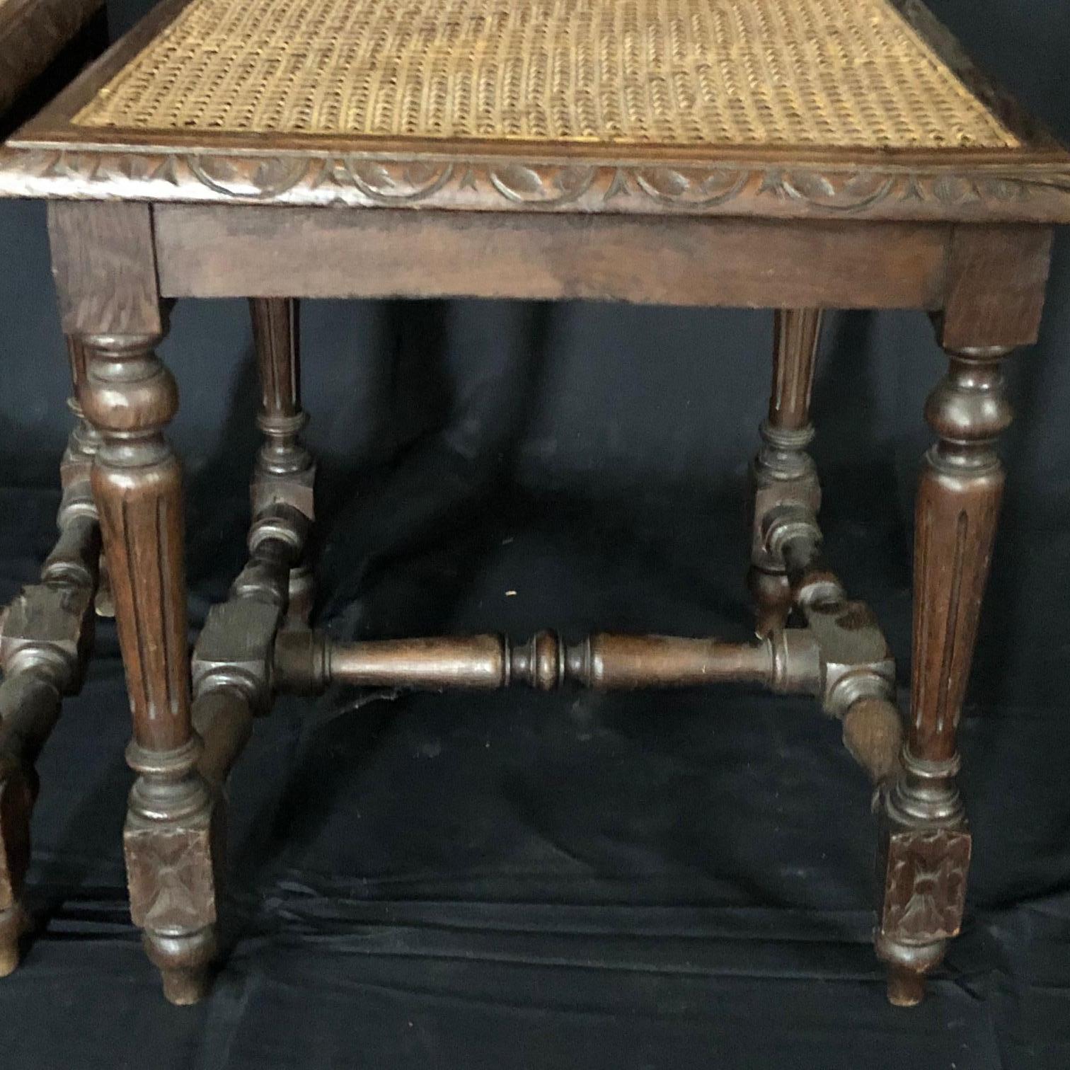 Rare Pair of French Carved 19th Century Henri II Oak Chairs with Caned Seats For Sale 5