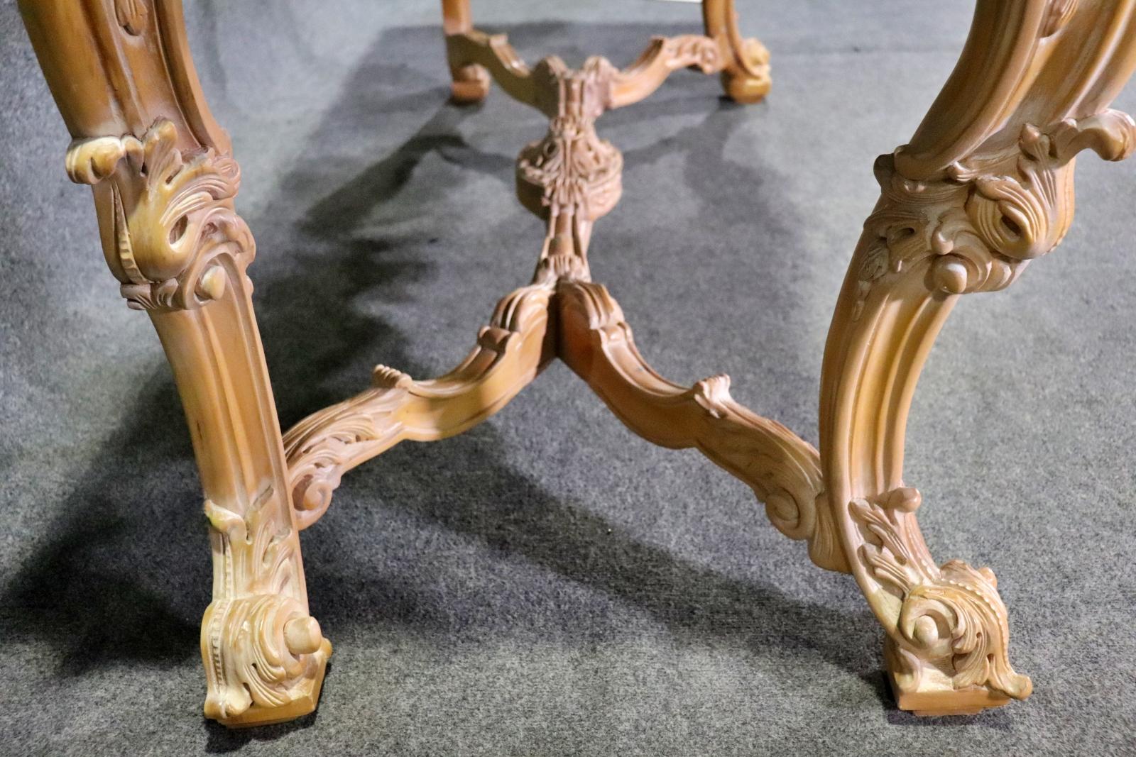Rare Pair of French Carved Limed Beechwood Marble Top Louis XV Console Tables For Sale 7