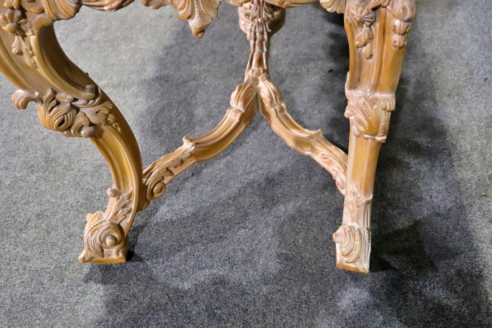 Rare Pair of French Carved Limed Beechwood Marble Top Louis XV Console Tables For Sale 2