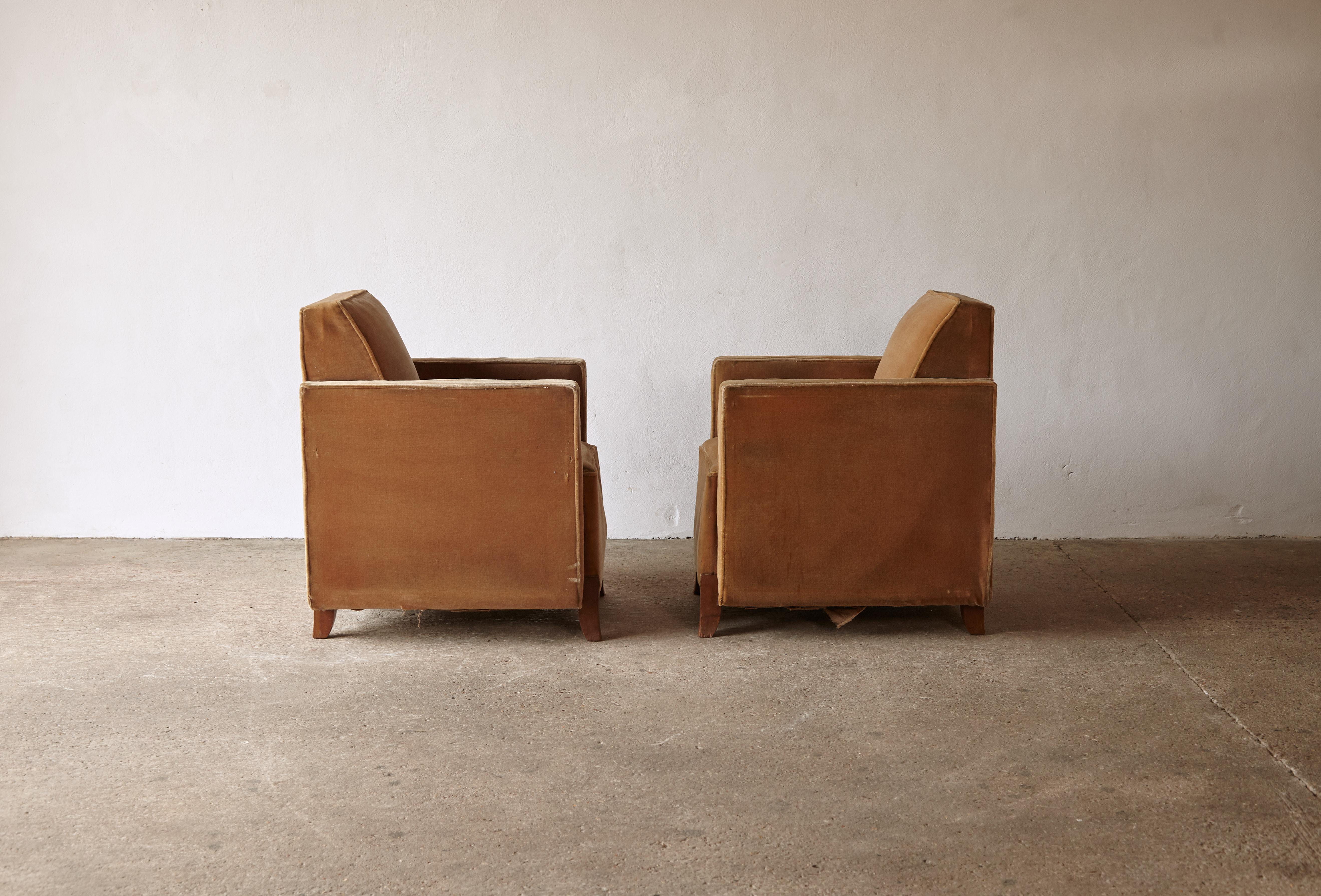 Rare Pair of French Club Chairs, for Reupholstery, 1940s/50s 3