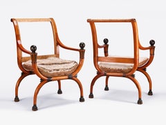 Rare Pair of French Directoire Fauteuils en Curule, Paris, circa 1800, G. Jacob