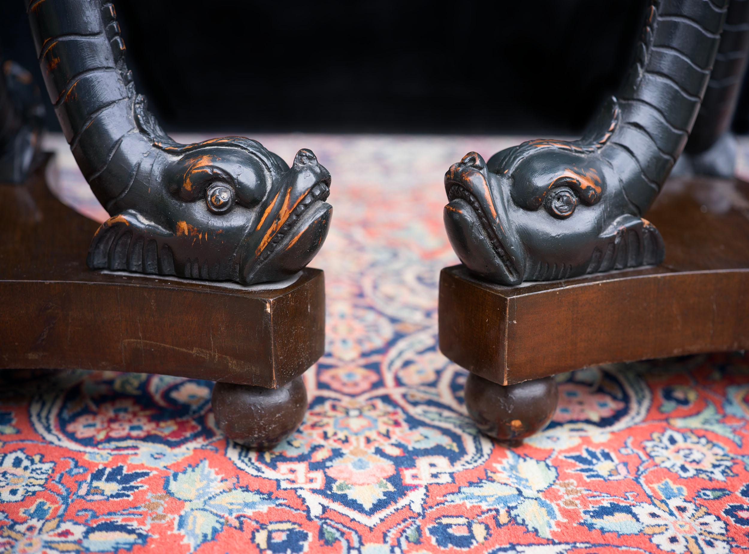 Rare Pair of French Dolphin Torchères or Gueridon Tables For Sale 1