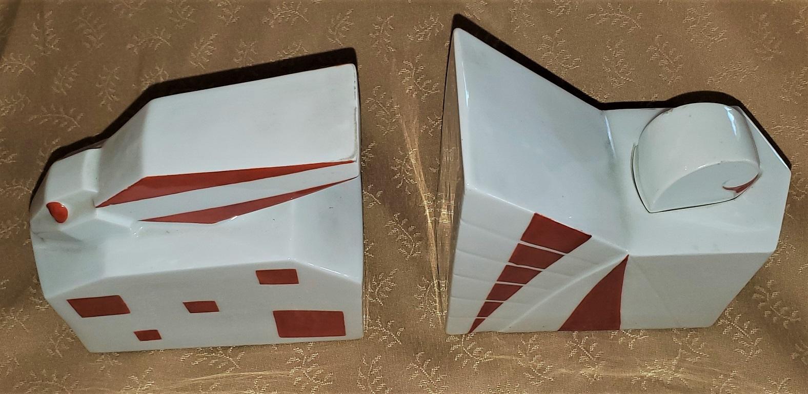 Porcelain Rare Pair of French Elite Limoges Art Deco Bookends