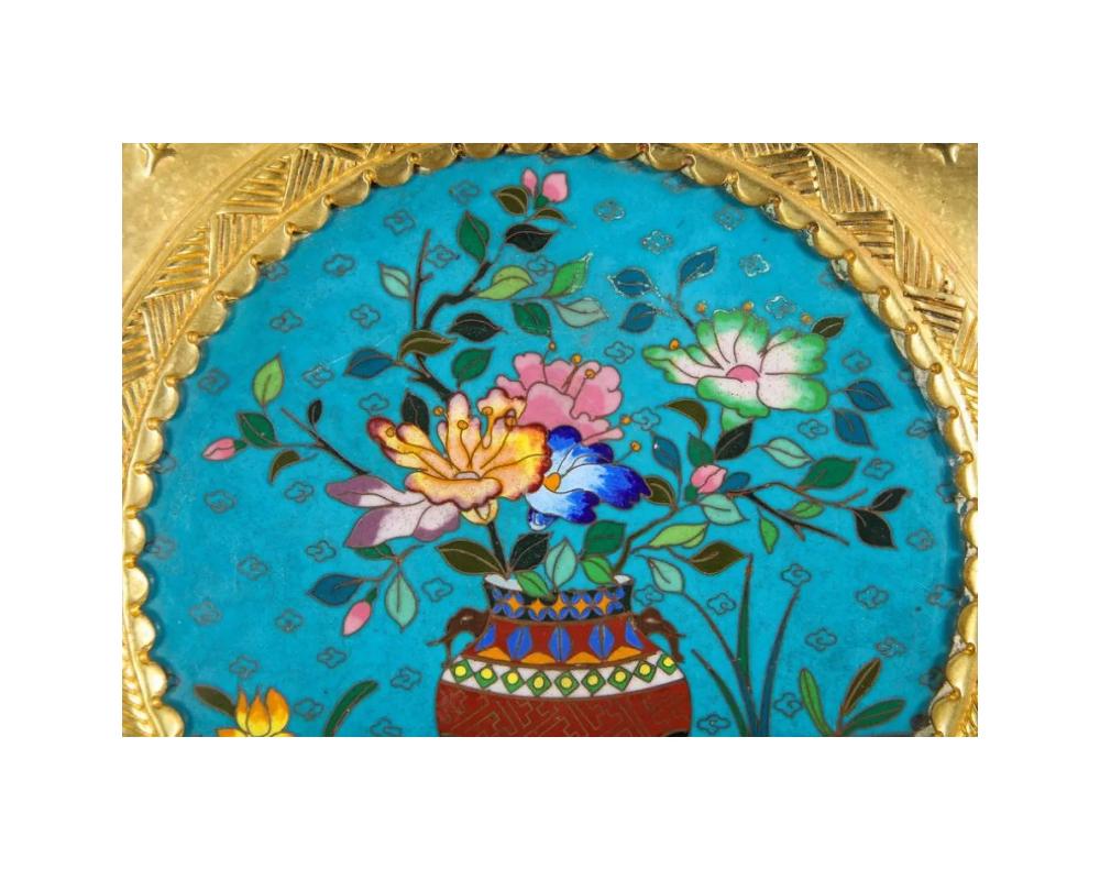 Rare Pair of French Japonisme Bronze & Cloisonne Enamel Trays Attributed Lievre In Good Condition For Sale In New York, NY