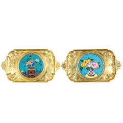 Rare paire de plateaux japonais en bronze et émail cloisonné attribués à Lièvre