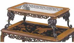 Pair of French Japonisme Bronze, Lacquer, & Hardwood Etageres Tea Tables Chinese
