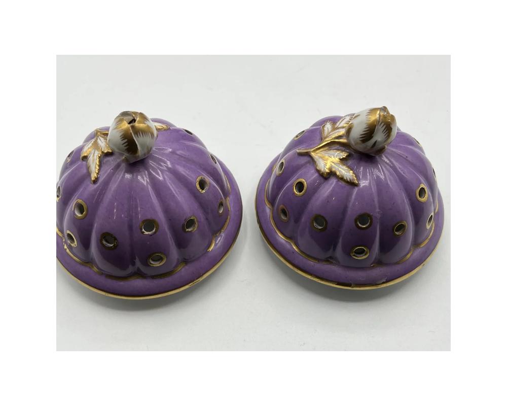 Rare Pair of French Lavender Hand-Painted Porcelain Incense Burners with Covers 5