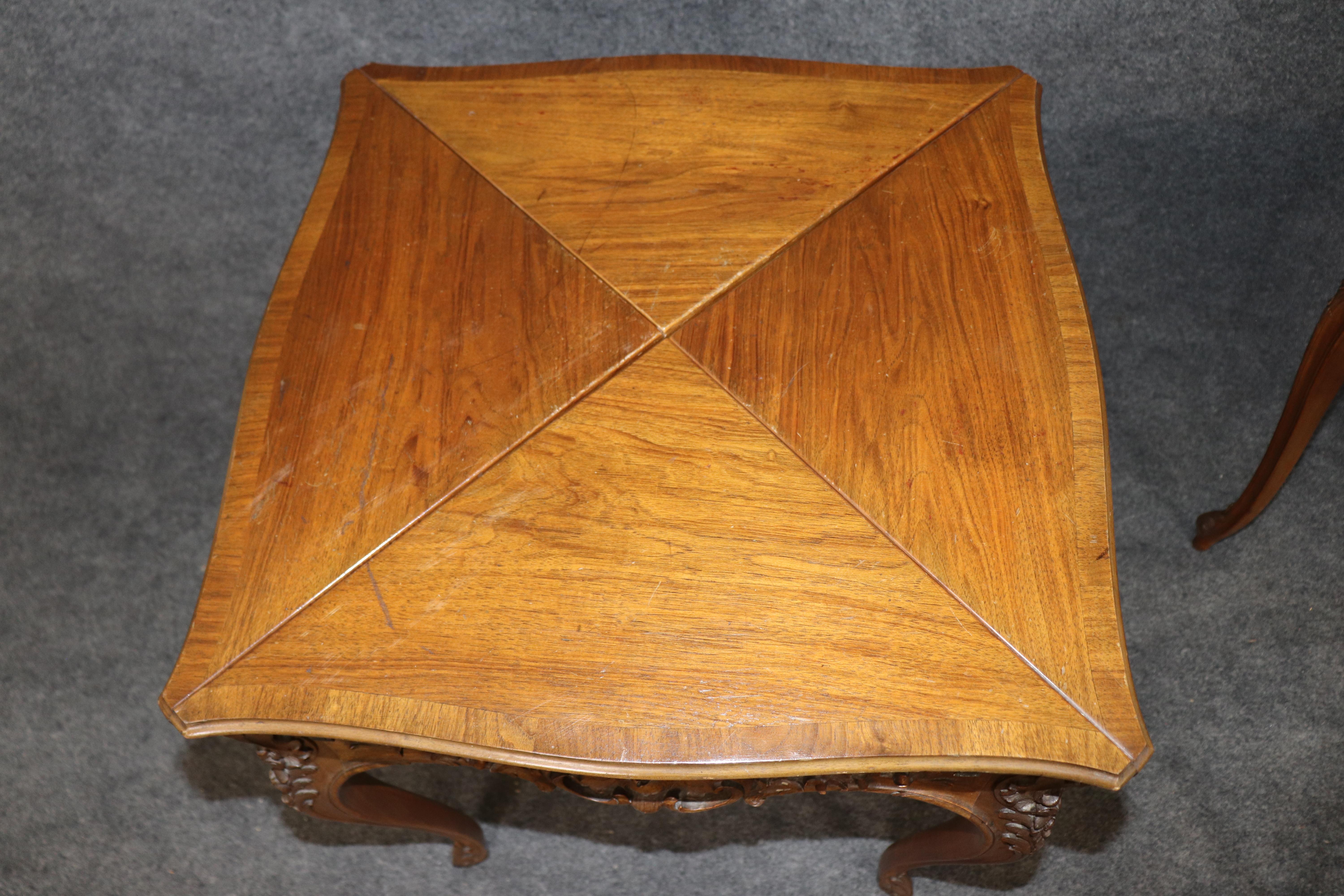 Rare Pair of French Louis XV Walnut Games Tables with Napkin-Fold Leaves For Sale 6
