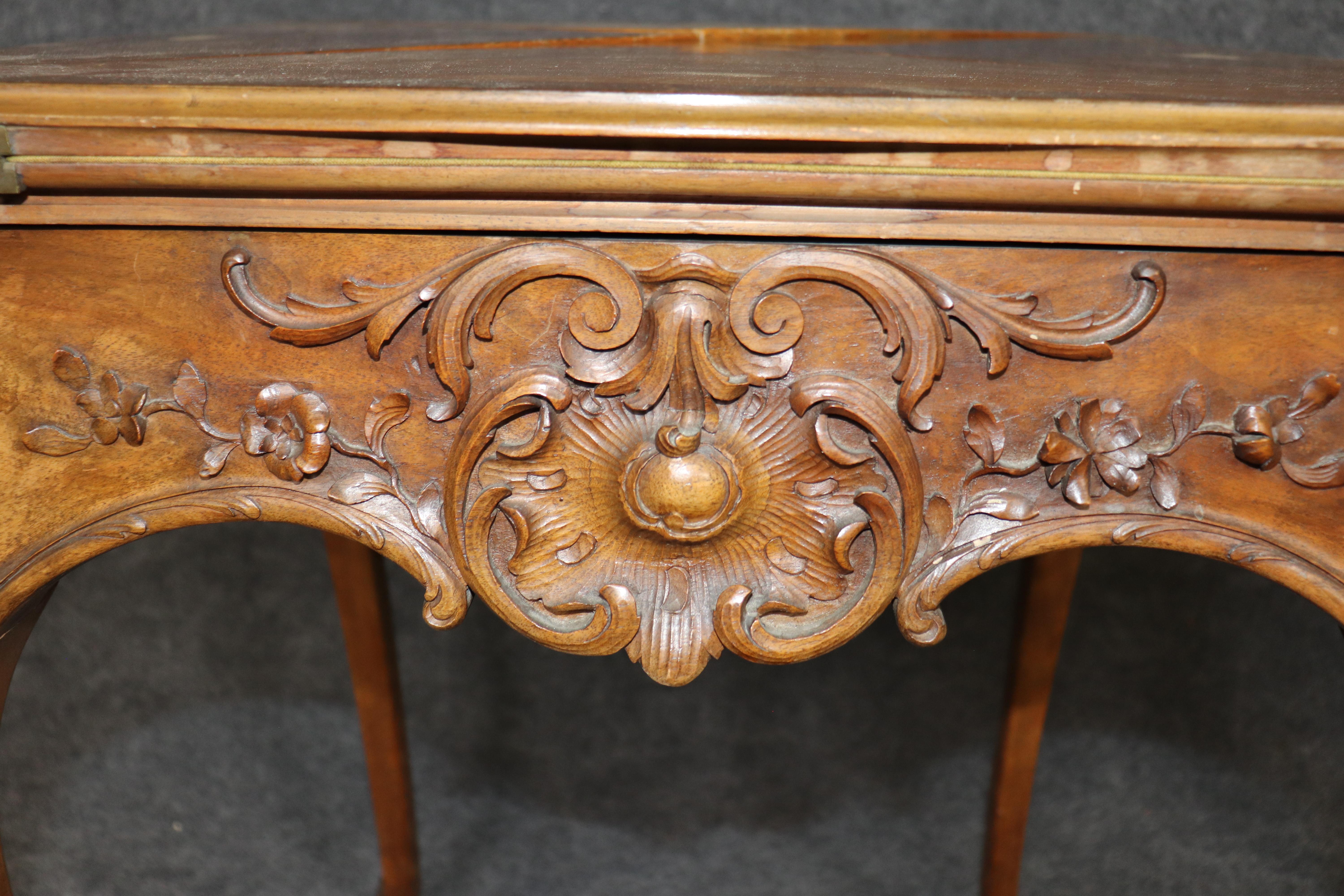 Rare Pair of French Louis XV Walnut Games Tables with Napkin-Fold Leaves For Sale 10