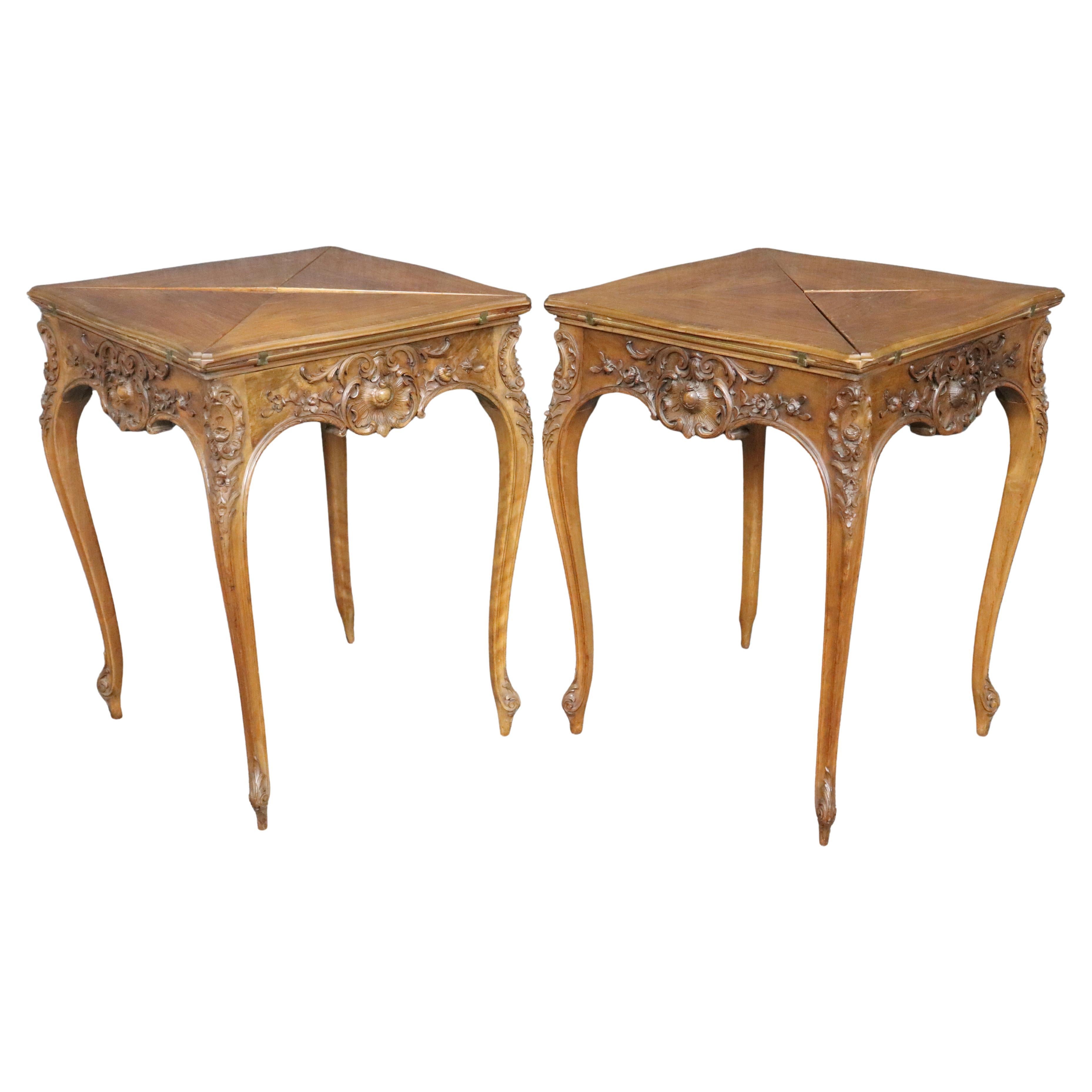 Rare Pair of French Louis XV Walnut Games Tables with Napkin-Fold Leaves For Sale