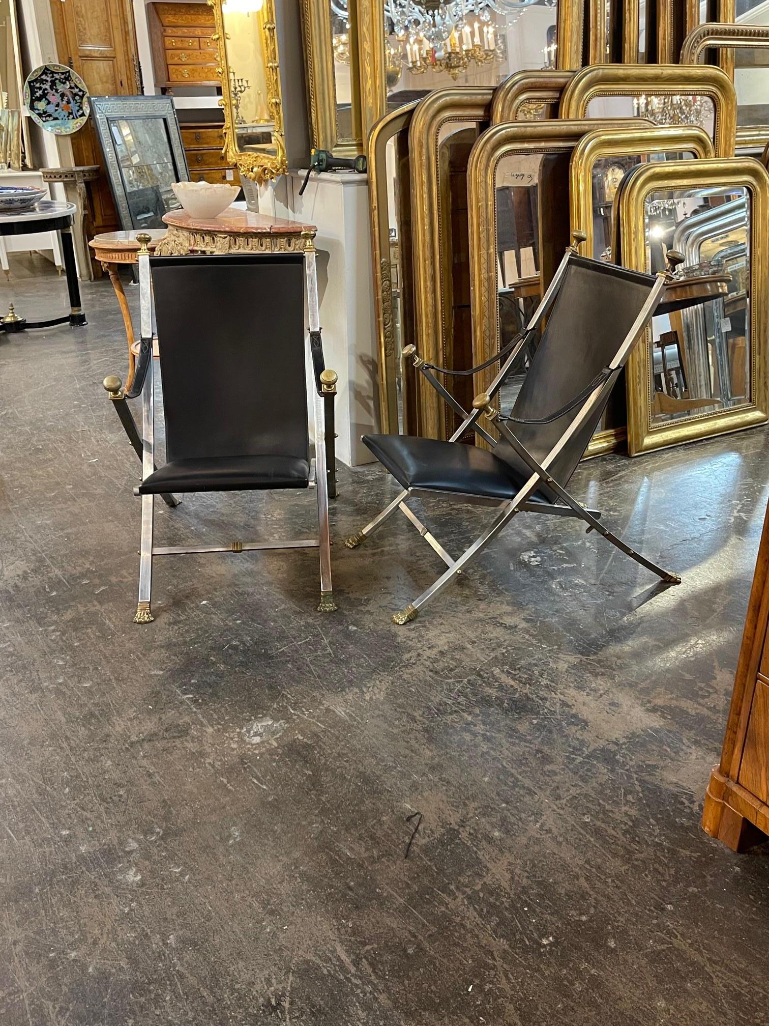 Rare Pair of French Maison Jansen Folding Chairs For Sale 5