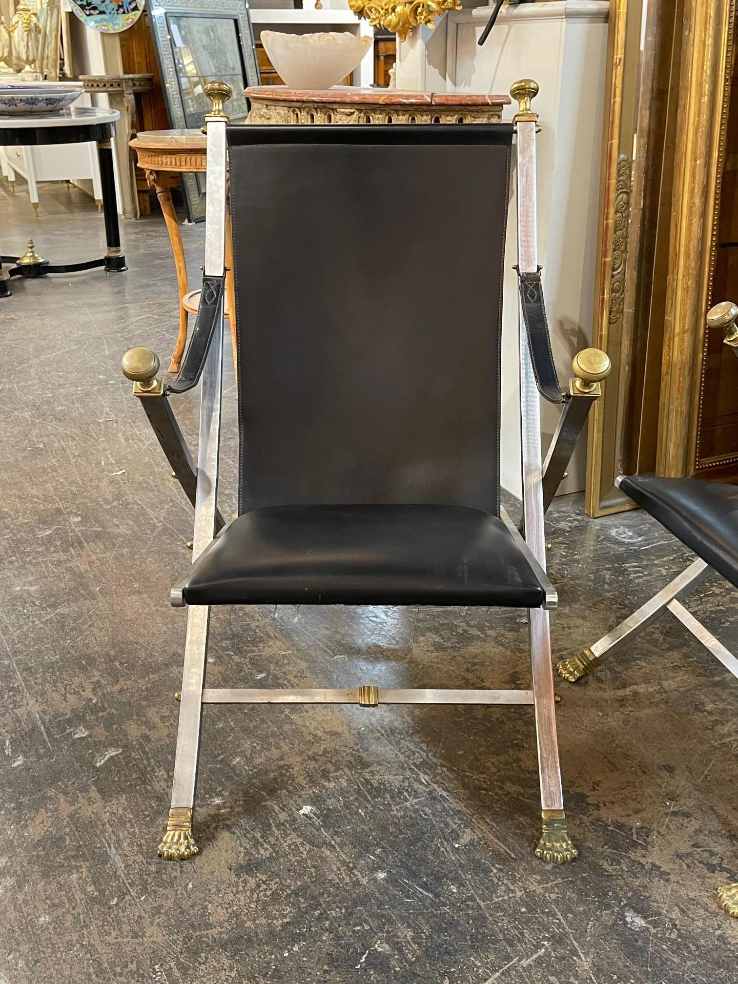 Rare Pair of French Maison Jansen Folding Chairs In Good Condition For Sale In Dallas, TX