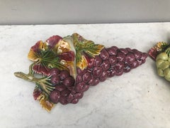 Rare Pair of French Majolica Grapes Wall Pockets, Circa 1890