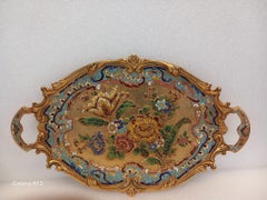 Rare Pair of French Napoleon III Champlevé Enamel Trays, Rococo Revival, c. 1870