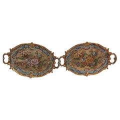 Rare Pair of French Napoleon III Champlevé Enamel Trays, Rococo Revival, c. 1870