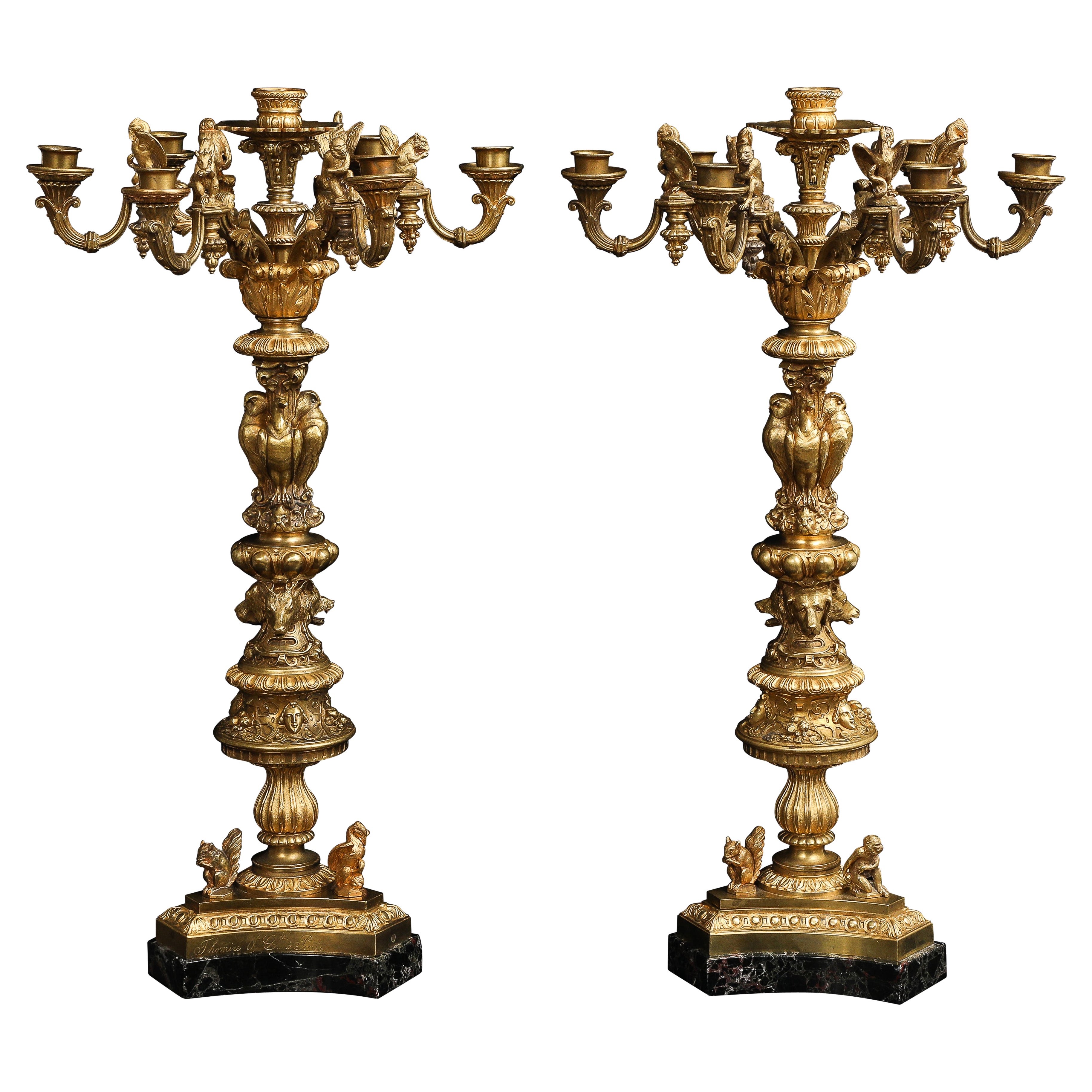 Rara coppia di candelabri francesi in ormolu "animali", di Thomier A Paris in vendita