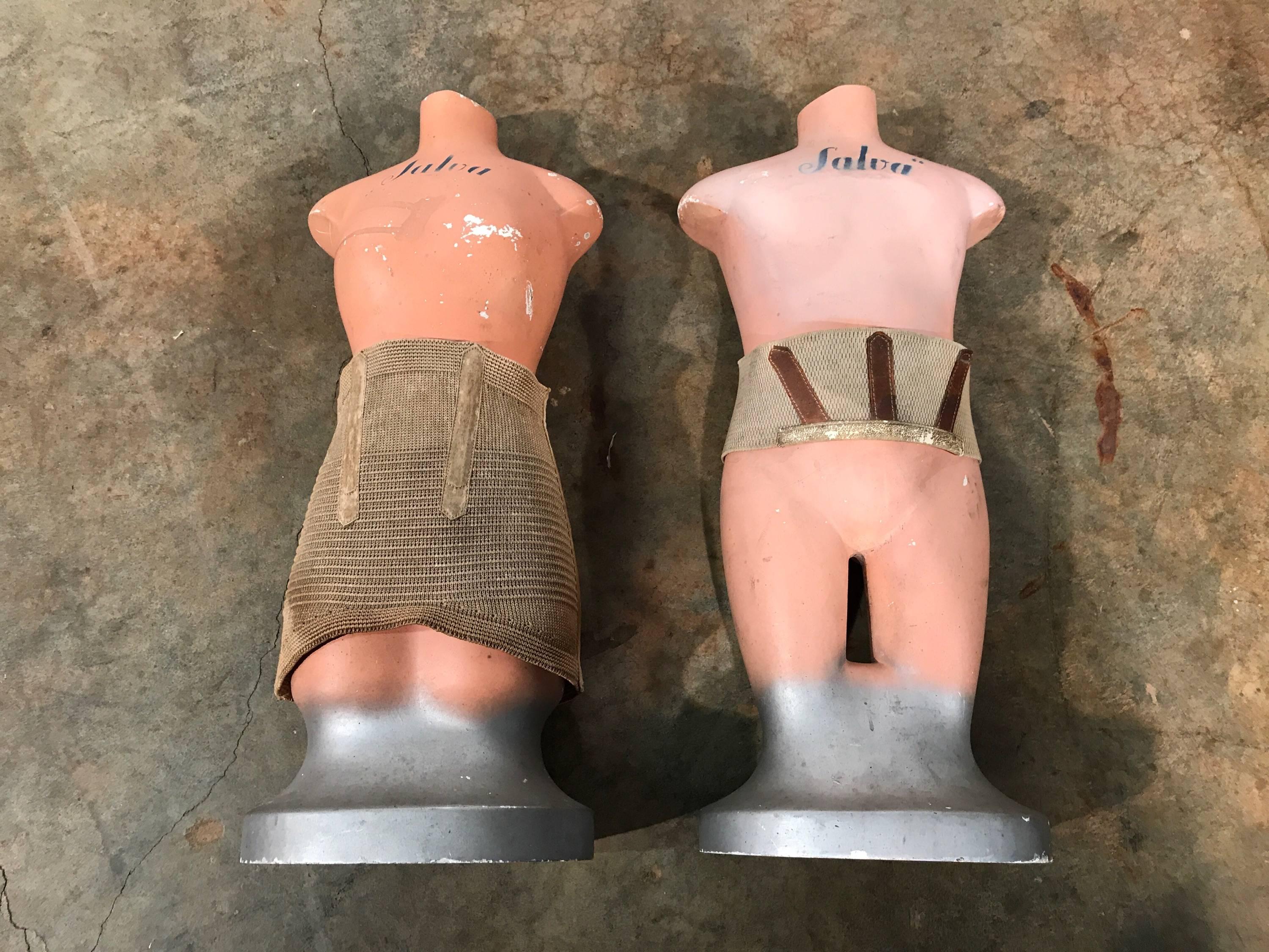 Art Deco Rare Pair of French Salesman Sample Counter Top Girdle Mannequins, Girard Paris For Sale