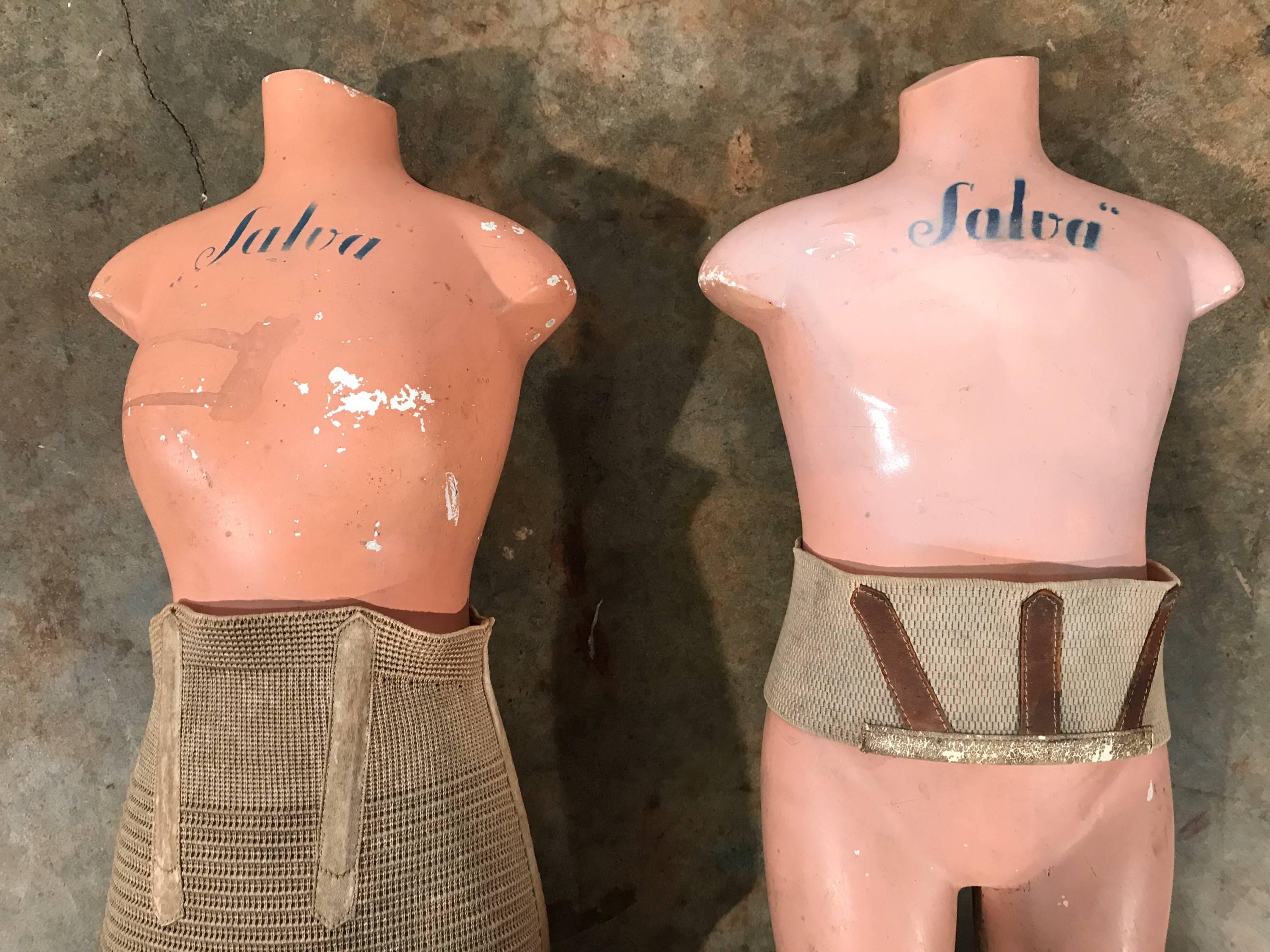 Rare Pair of French Salesman Sample Counter Top Girdle Mannequins, Girard Paris In Good Condition For Sale In Marietta, GA