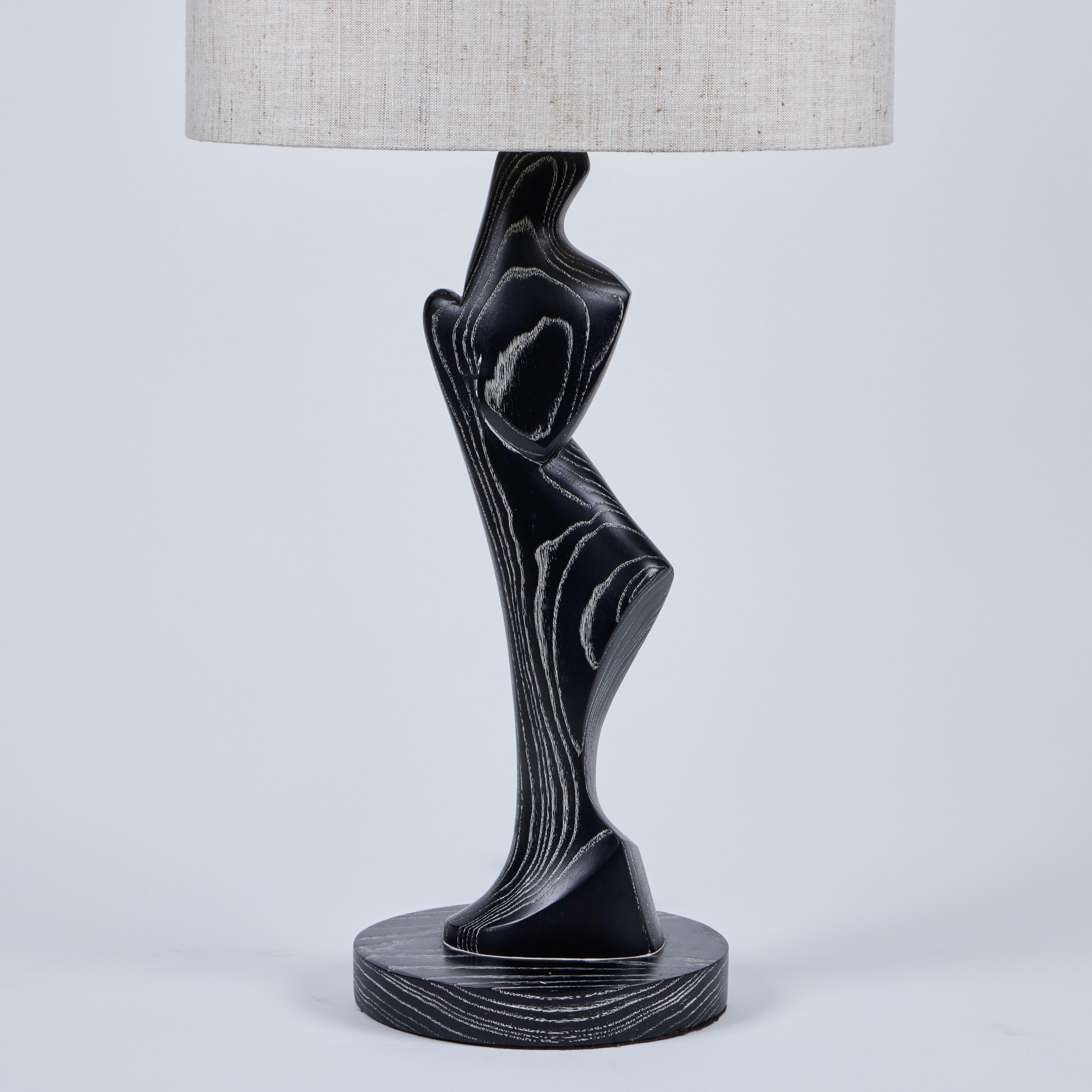 Français Rare Pair of French Sculptural Cerused Oak Lamps, 1950's en vente