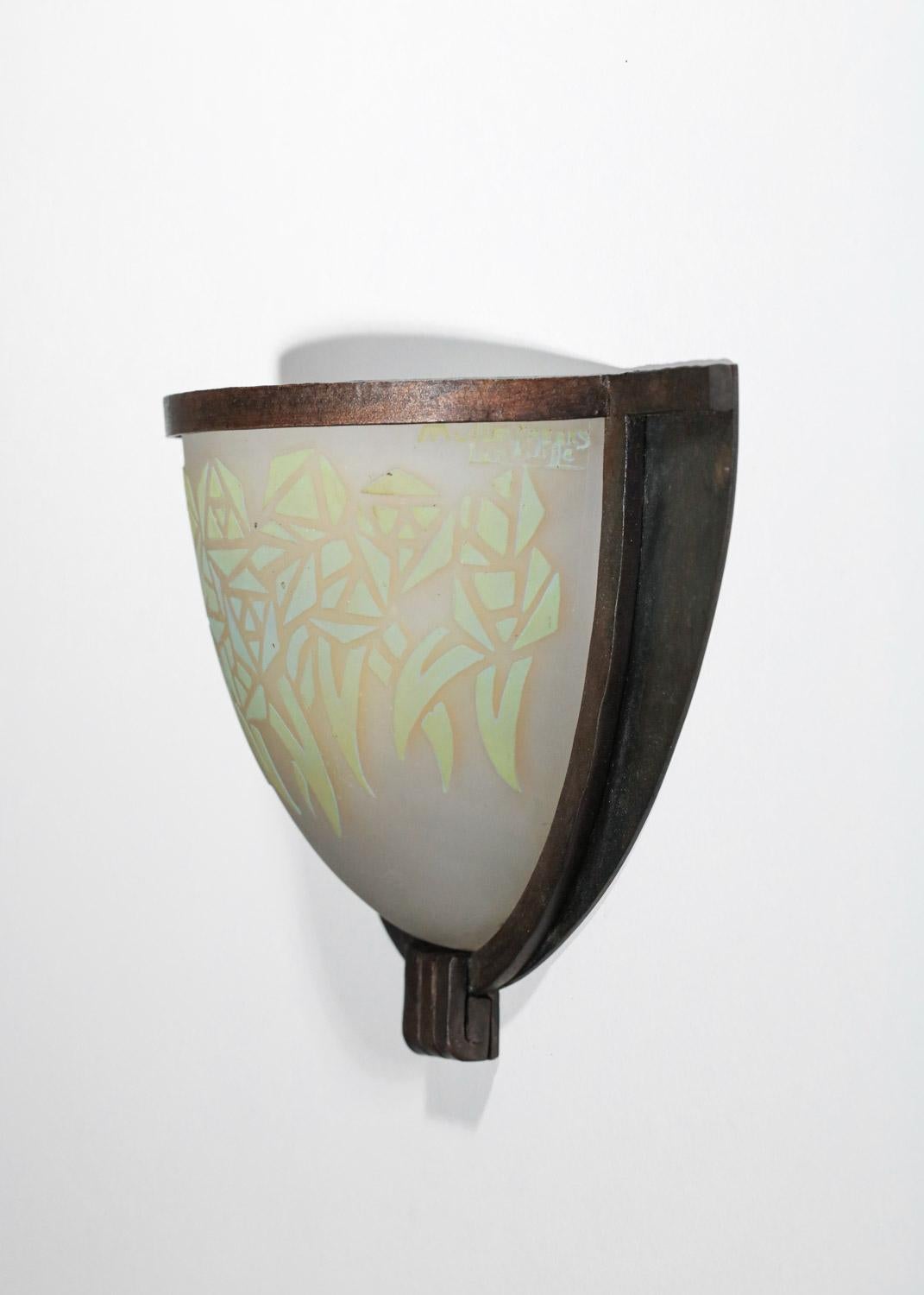 rare Pair of Frère Muller Luneville acid-etched art deco sconces French 30's For Sale 5