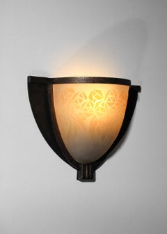 rare Pair of Frère Muller Luneville acid-etched art deco sconces French 30's
