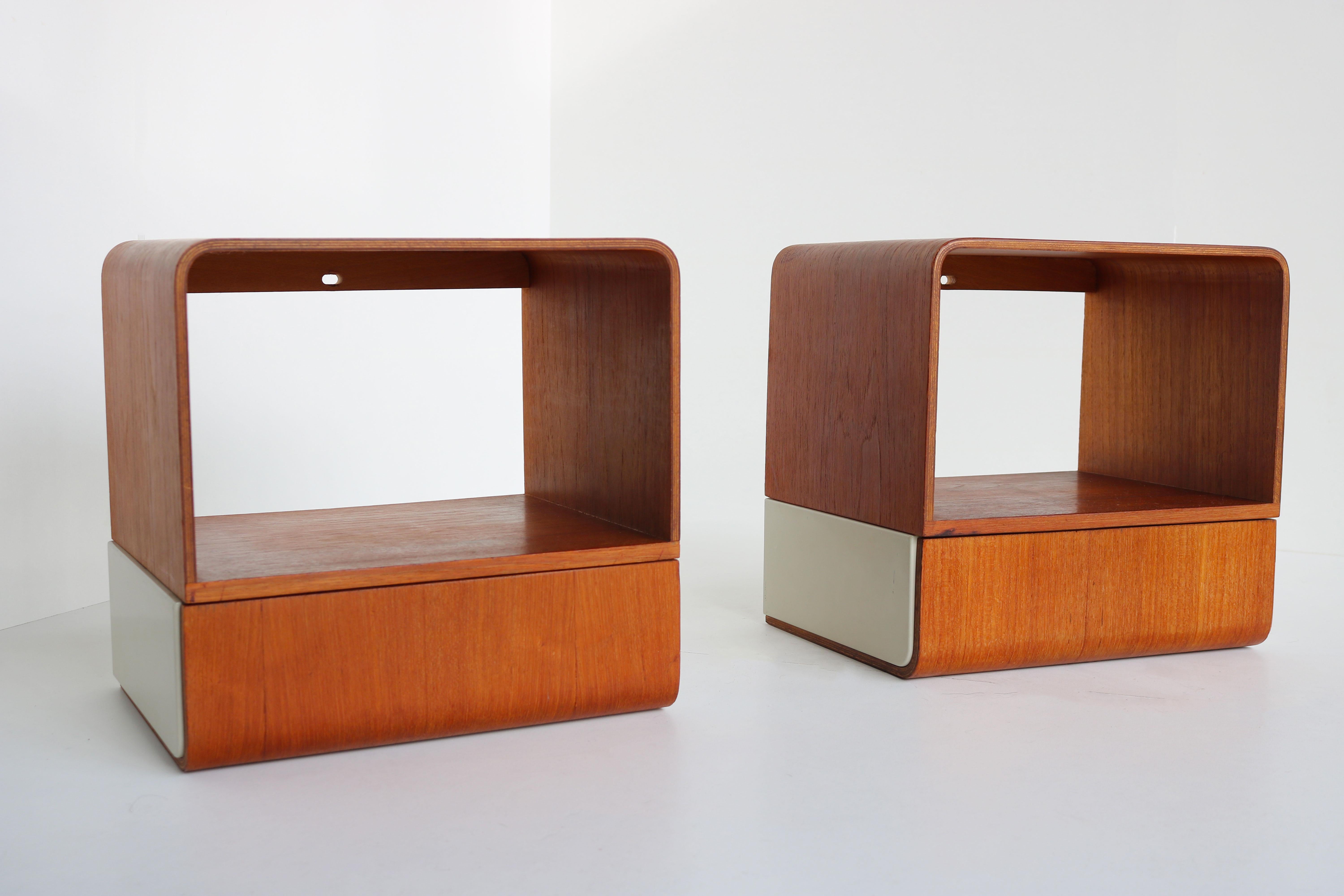 Rare Pair of Friso Kramer Bed Cabinets for Auping Euroika Series 1963 Teak White 1