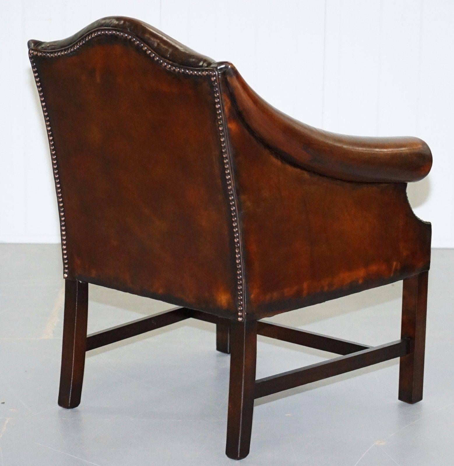 Rare Pair of Fully Restored Chesterfield Whiskey Brown Leather Club Armchairs 6