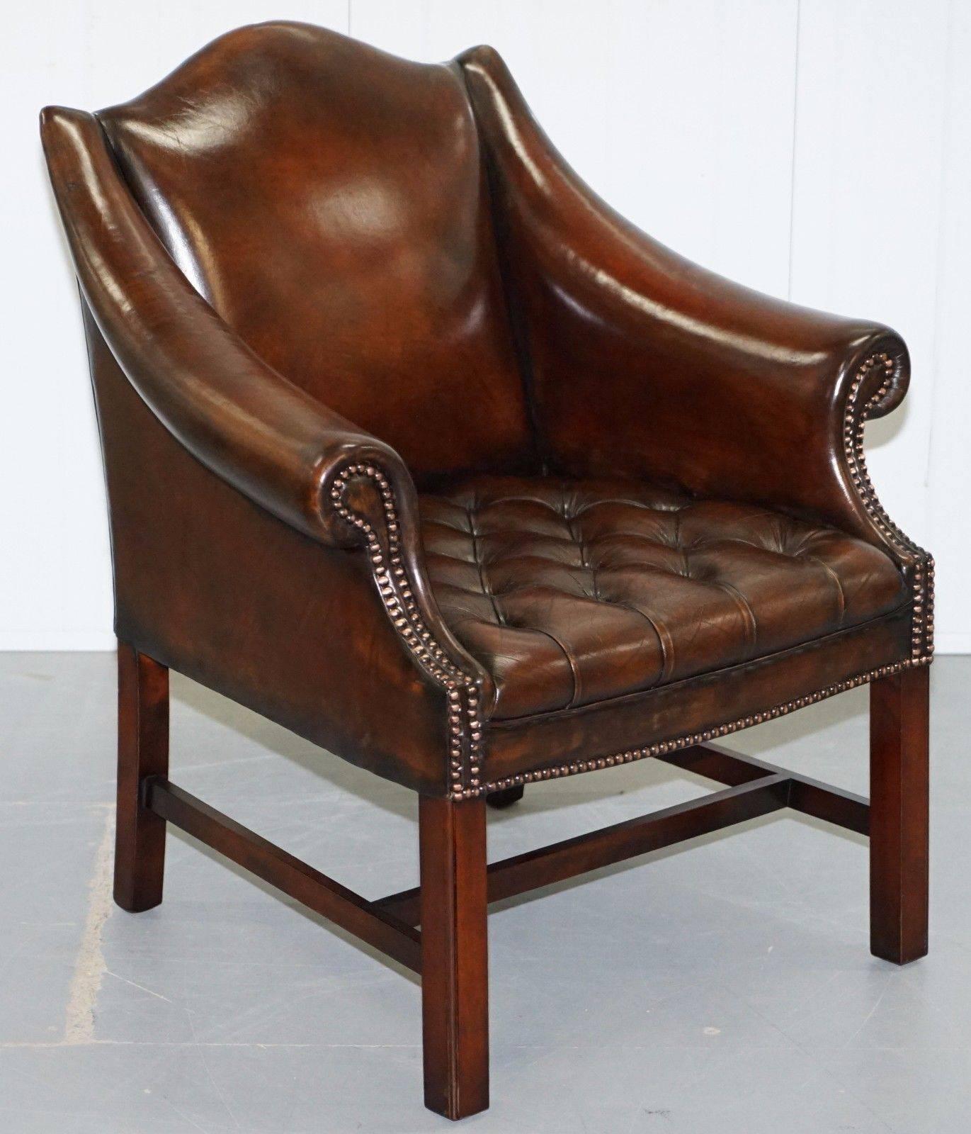 We are delighted to offer for sale this stunning pair of fully restored vintage Chesterfield club armchairs

A truly remarkable find, the leather is 100% English premium cattle hide, it has been stripped back to the plain hide then hand dyed six