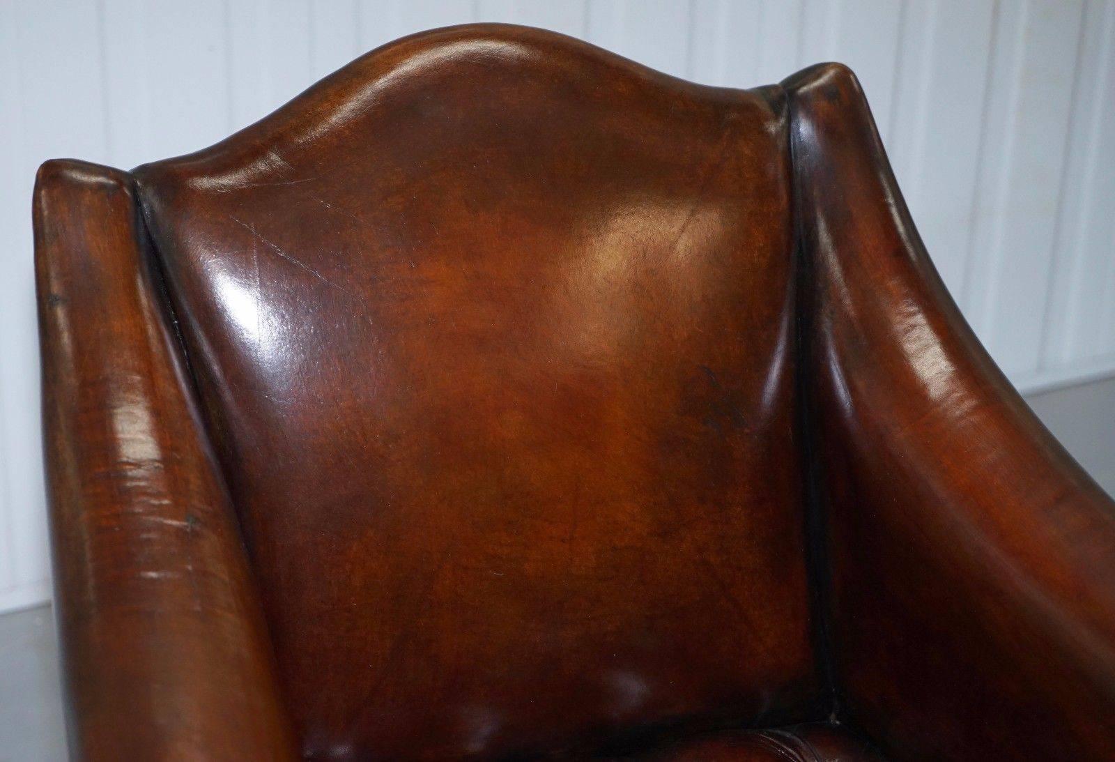 Hand-Crafted Rare Pair of Fully Restored Chesterfield Whiskey Brown Leather Club Armchairs