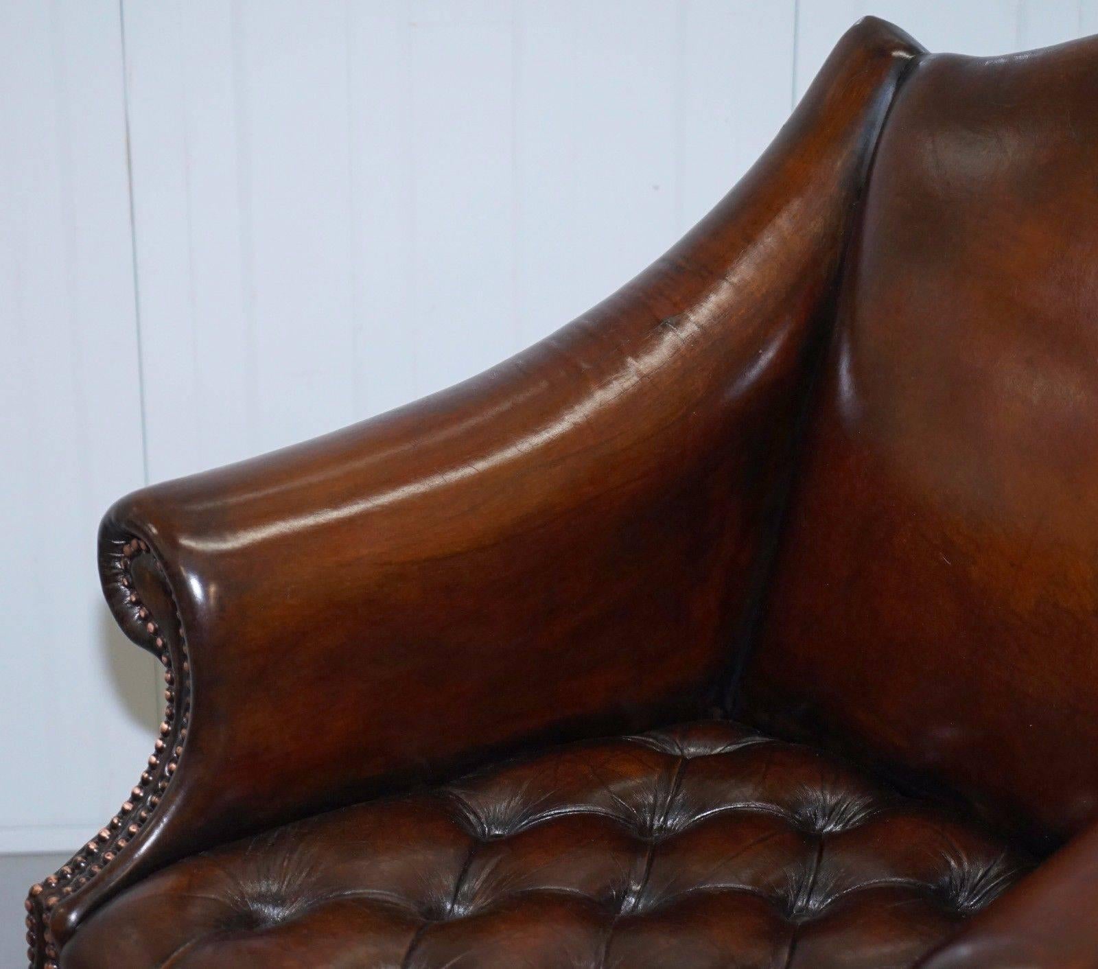 20th Century Rare Pair of Fully Restored Chesterfield Whiskey Brown Leather Club Armchairs